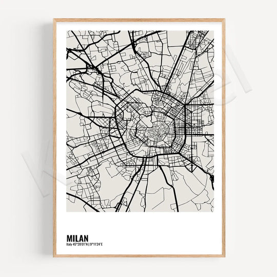 Minimalist Black White City Map Wall Art Canvas Print