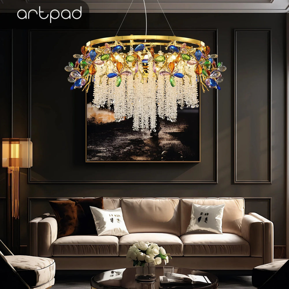 Luxury Crystal Flower Chandelier Modern Branch Pendant Ceiling Light