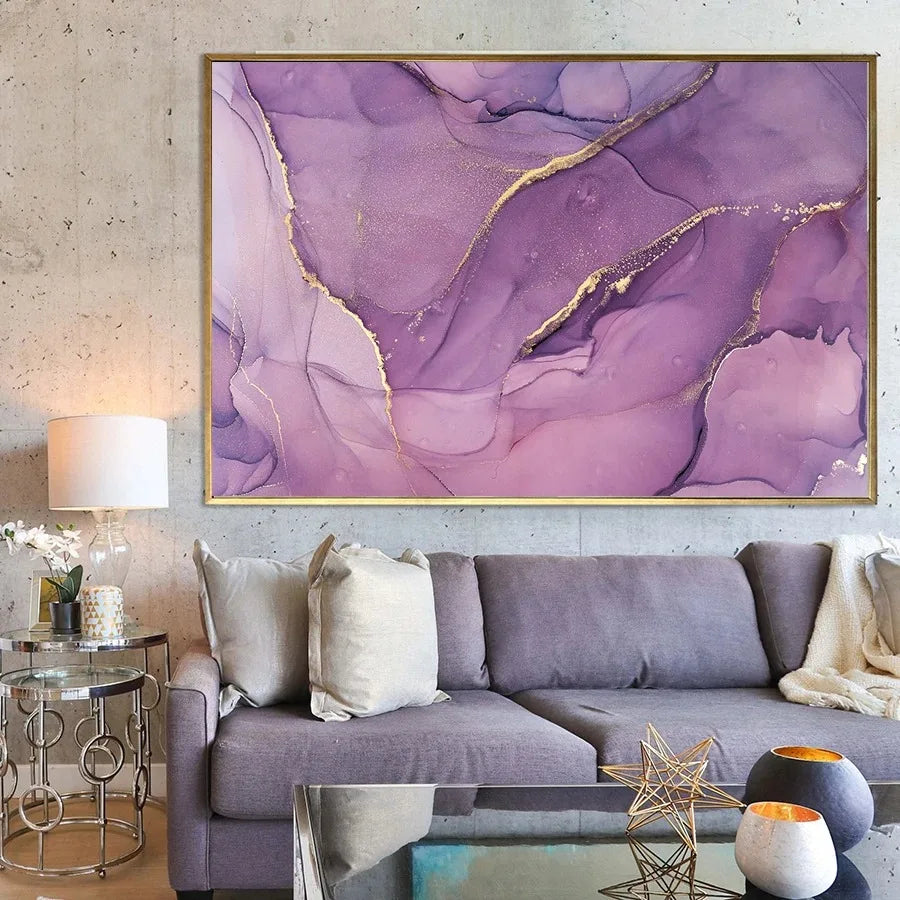 Purple Mauve Liquid Marble Abstract Canvas Wall Art