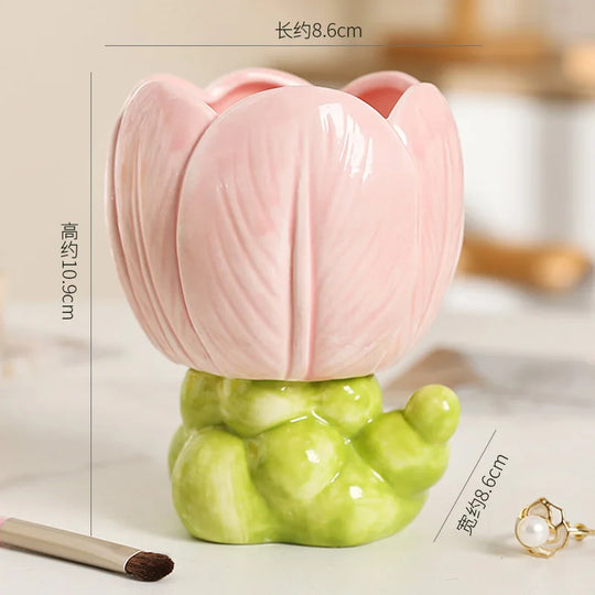 Ceramic Tulip Decorative Vase for Desktop and Tabletop Decor