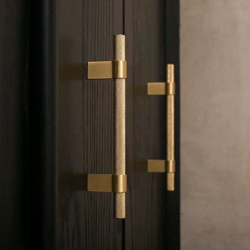 Gold and Black Textured Brass Handles – Modern Mesh Pulls and Knobs for Furniture
