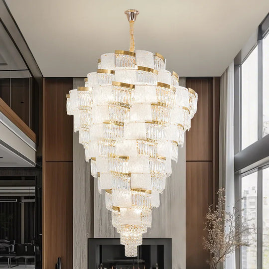 Luxury Crystal Chandelier – Modern High-Ceiling Pendant for Villa Stairwell