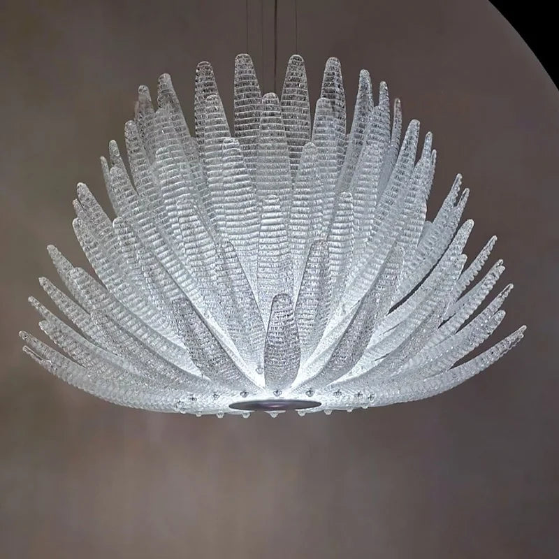 Designer Agave Murano Glass Chandelier with Vintage Gold Floral Detail