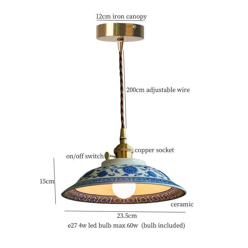Patterned Ceramic Pendant Lamp with Vintage Copper Finish