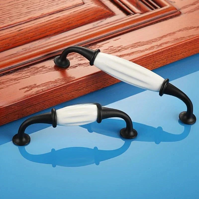 European Ceramic Cabinet Handles – Black and White Pulls for Furniture