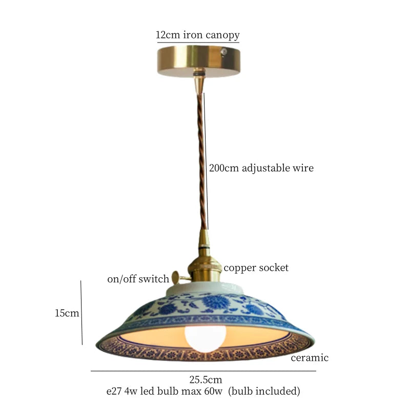 Patterned Ceramic Pendant Lamp with Vintage Copper Finish