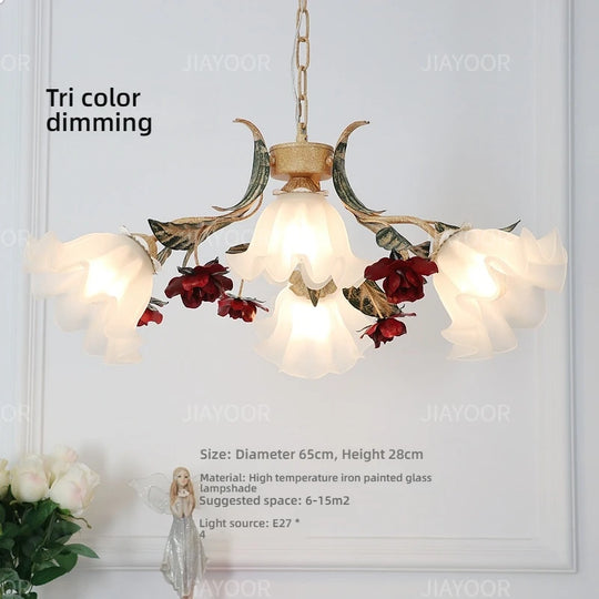French Retro Flower Glass Chandelier for Bedroom & Living Room