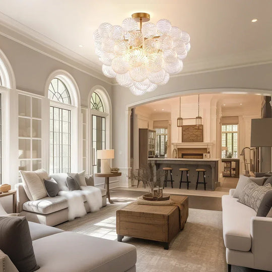 Modern Gold Glass Ball Ceiling Light Water Ripple Dining Room Lamp