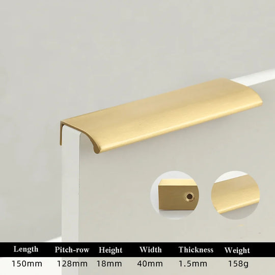 Long Hidden Brass Handles – Invisible Pulls for Cabinets, Drawers, and Furniture (88–400mm)