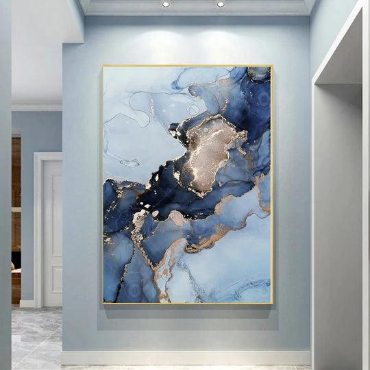 Shades of Blue Liquid Marble Abstract Canvas Wall Art