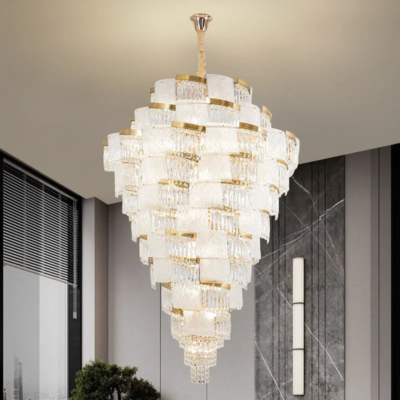 Luxury Crystal Chandelier – Modern High-Ceiling Pendant for Villa Stairwell