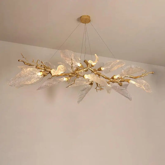 Luxury Copper Branch Chandelier with Artistic Resin Leaves