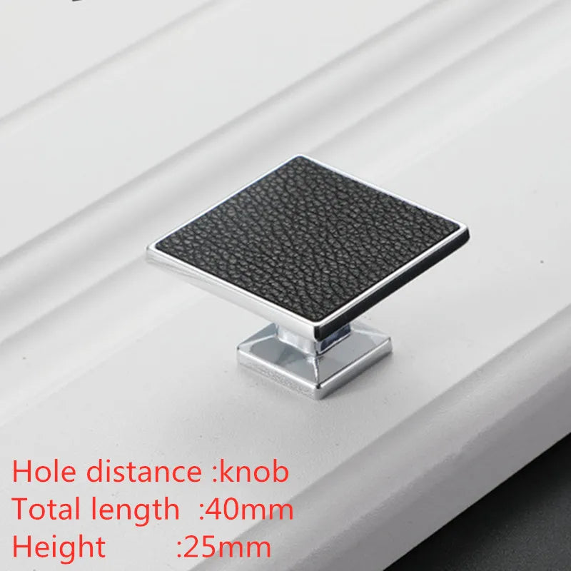 Modern Leather and Zinc Alloy Cabinet Handle – Elegant Pulls for Kitchen, Wardrobe, and Furniture (96mm)