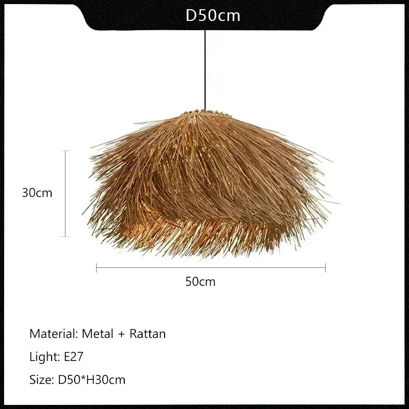 Handwoven Rattan Pendant Light Wicker Ceiling Lamp for Living Room