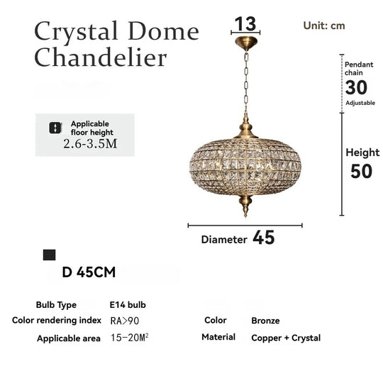 Vintage Crystal Pendant Light with American Copper Finish