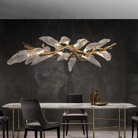 Luxury Copper Branch Chandelier with Artistic Resin Leaves