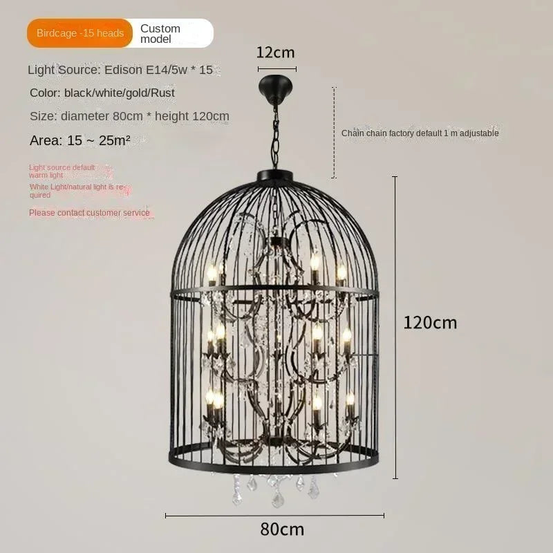 Birdcage Iron Crystal LED Pendant Lamp