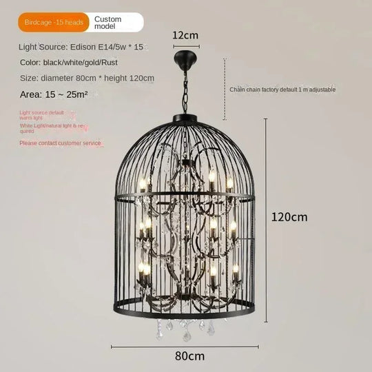 Birdcage Iron Crystal LED Pendant Lamp