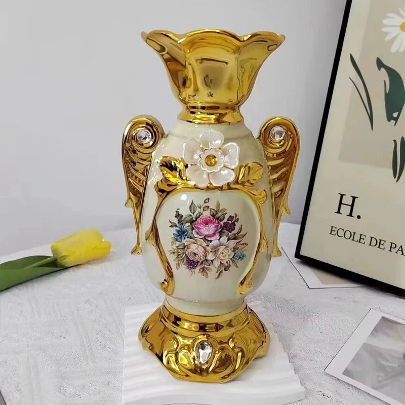 Gilt Frosted Ceramic Flower Vase for Home and Wedding Decor