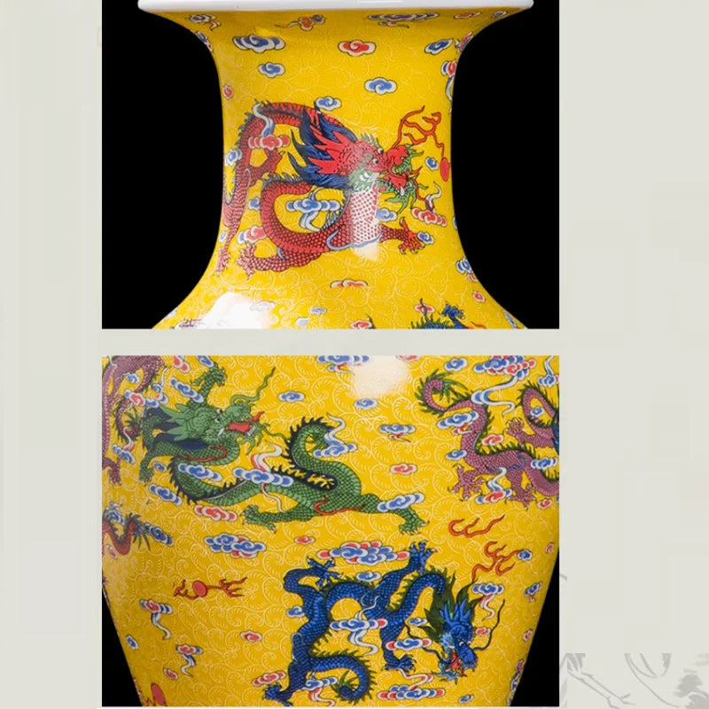 Large Ceramic Nine Dragons Decorative Vase for Living Room Decor