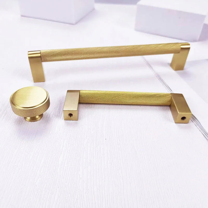 Gold Knurled Cabinet Handles – Solid Brass Textured Pulls for Furniture