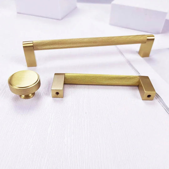 Gold Knurled Cabinet Handles – Solid Brass Textured Pulls for Furniture