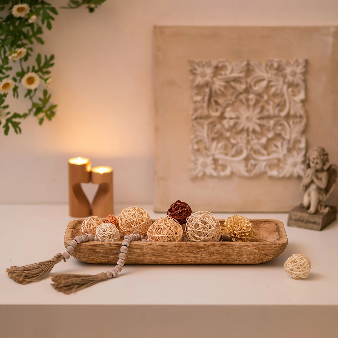 16 Inch Decorative Wooden Bowl Tray for Tabletop Decor