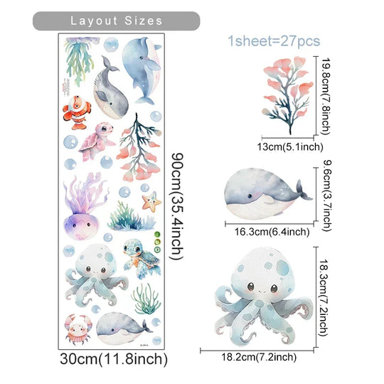 Ocean Dreams Watercolor Nursery Wall Decals