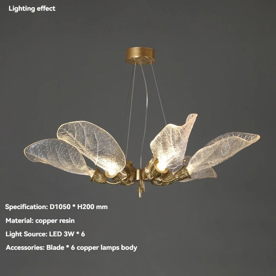Luxury Copper Branch Chandelier with Artistic Resin Leaves