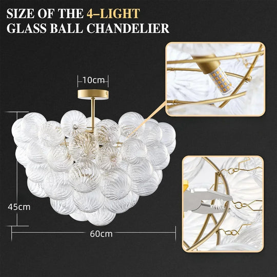 Modern Gold Glass Ball Ceiling Light Water Ripple Dining Room Lamp