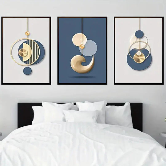 Set of 3 Minimalist Sun Moon Abstract Canvas Wall Art
