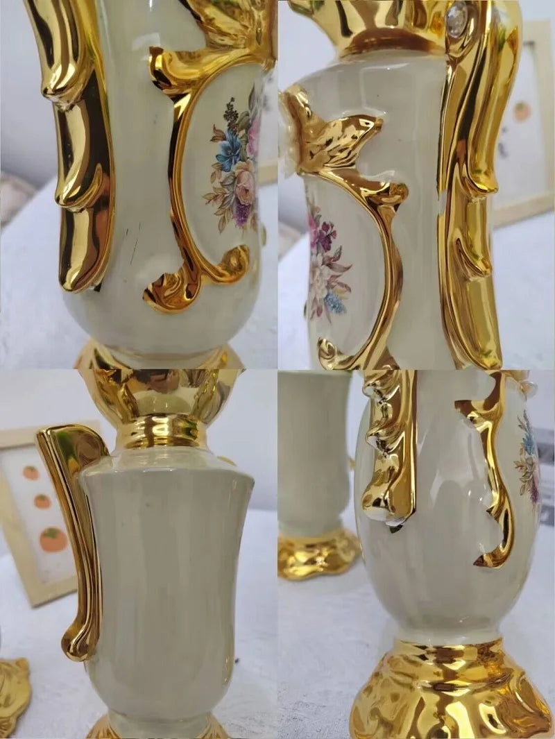 Gilt Frosted Ceramic Flower Vase for Home and Wedding Decor