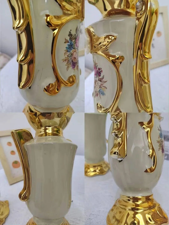 Gilt Frosted Ceramic Flower Vase for Home and Wedding Decor