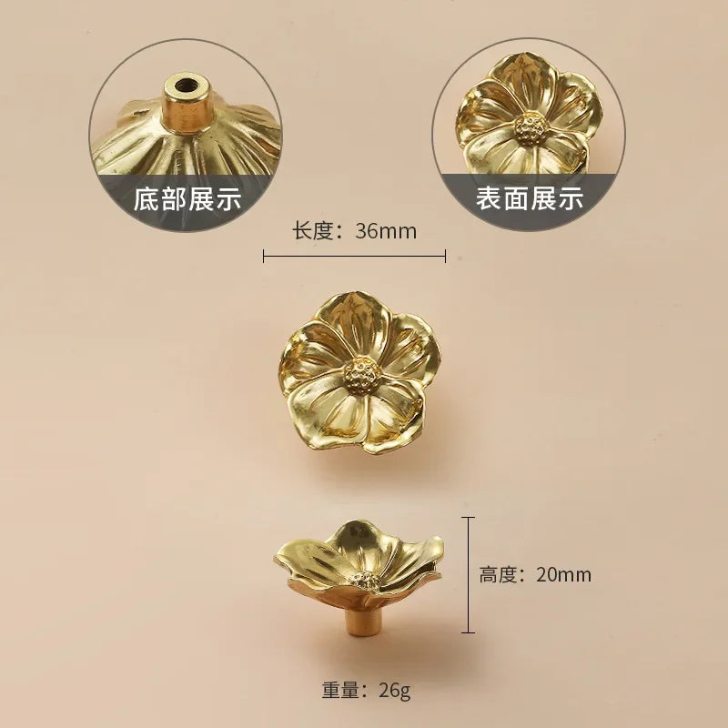 Luxury Brass Flower and Leaf Cabinet Handles – Chinese-Style Decorative Pulls