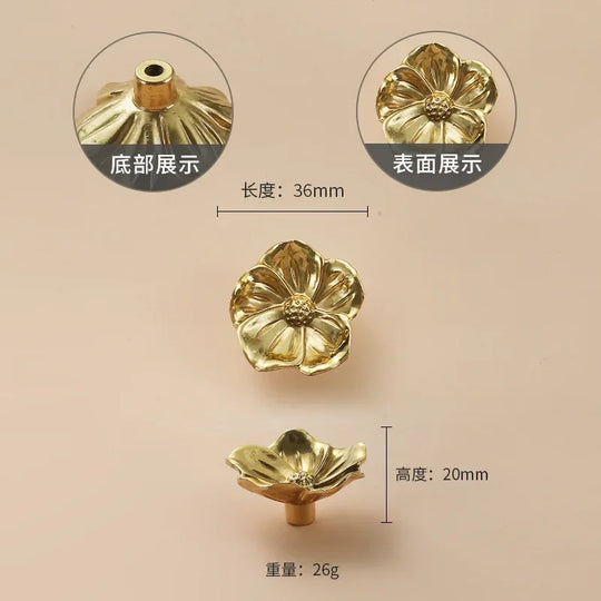 Luxury Brass Flower and Leaf Cabinet Handles – Chinese-Style Decorative Pulls