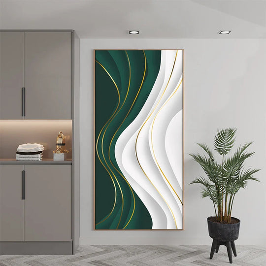 Green Silk Flowing Abstract Canvas Wall Art