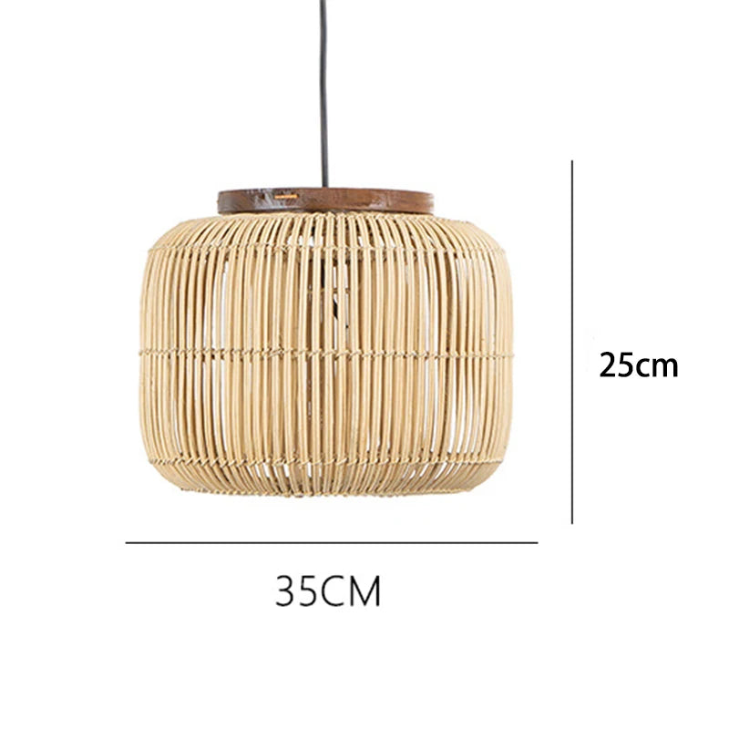 Wabi Sabi Rattan Pendant Light Handwoven Hemp Rope Ceiling Lamp