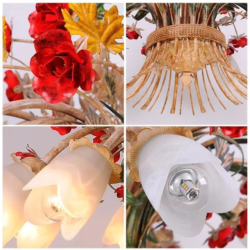 American Retro Glass Flower Chandelier for Living & Dining Room