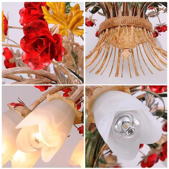 American Retro Glass Flower Chandelier for Living & Dining Room