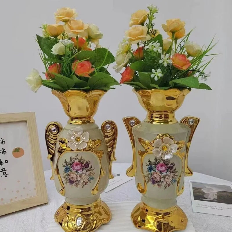Gilt Frosted Ceramic Flower Vase for Home and Wedding Decor