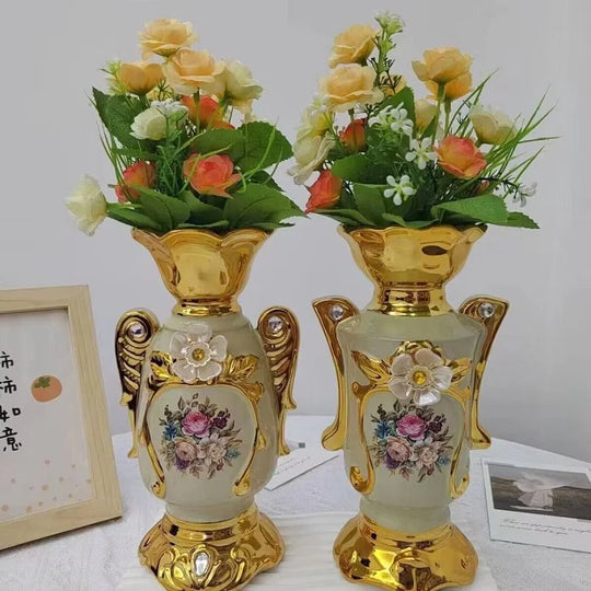 Gilt Frosted Ceramic Flower Vase for Home and Wedding Decor