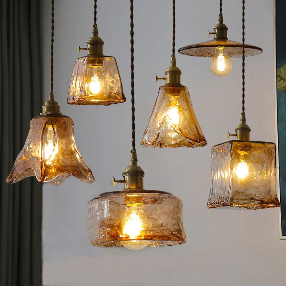Amber – Nordic Vintage Glass Pendant Light for Bedroom, Café, Bar, and Restaurant
