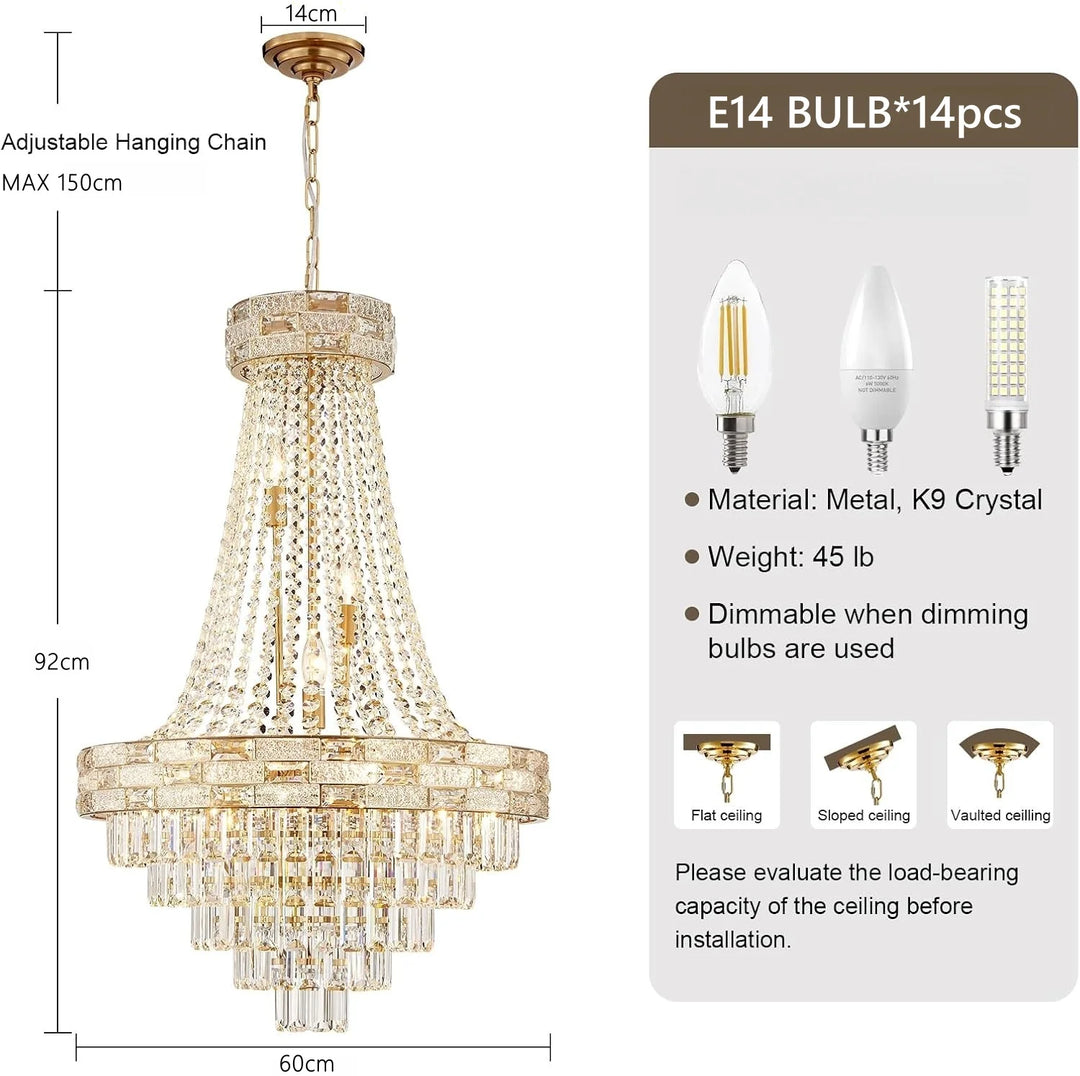 Modern Gold Crystal Chandelier for Dining & Living Spaces