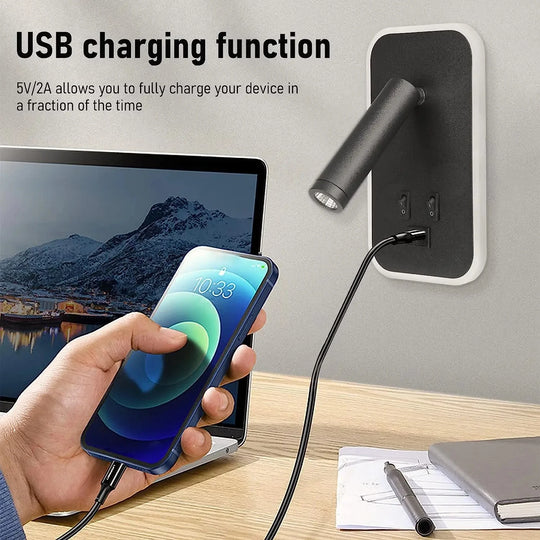 Minimalist LED Wall Lamp USB Rotating Bedside Light
