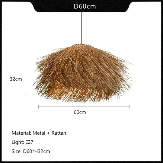 Handwoven Rattan Pendant Light Wicker Ceiling Lamp for Living Room