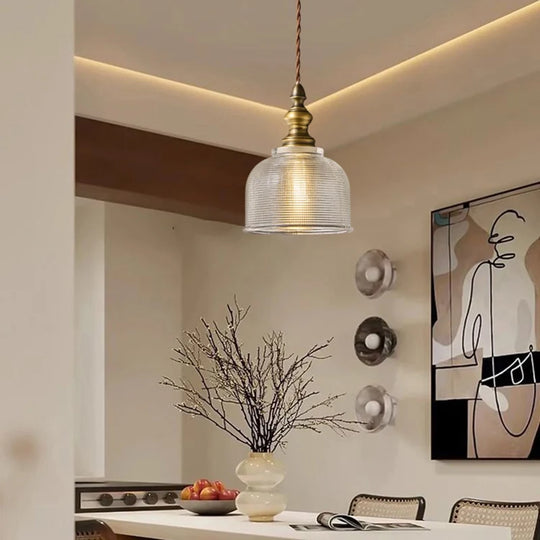 Classical Copper Clear Glass Pendant Light for Dining & Bedroom