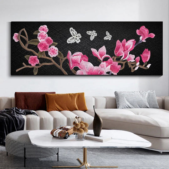 Black Golden Rose Floral Wide Format Canvas Wall Art