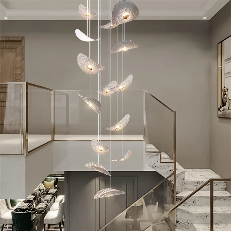 Modern Crystal Glass Stair Chandelier – High Ceiling Pendant Light