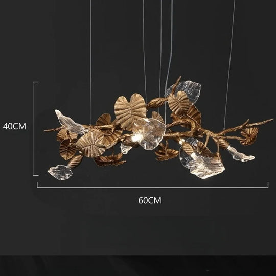 Luxury Copper Branch Chandelier with Leaf Crystal Pendant Lights