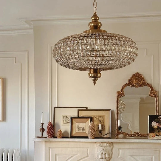 Vintage Crystal Pendant Light with American Copper Finish